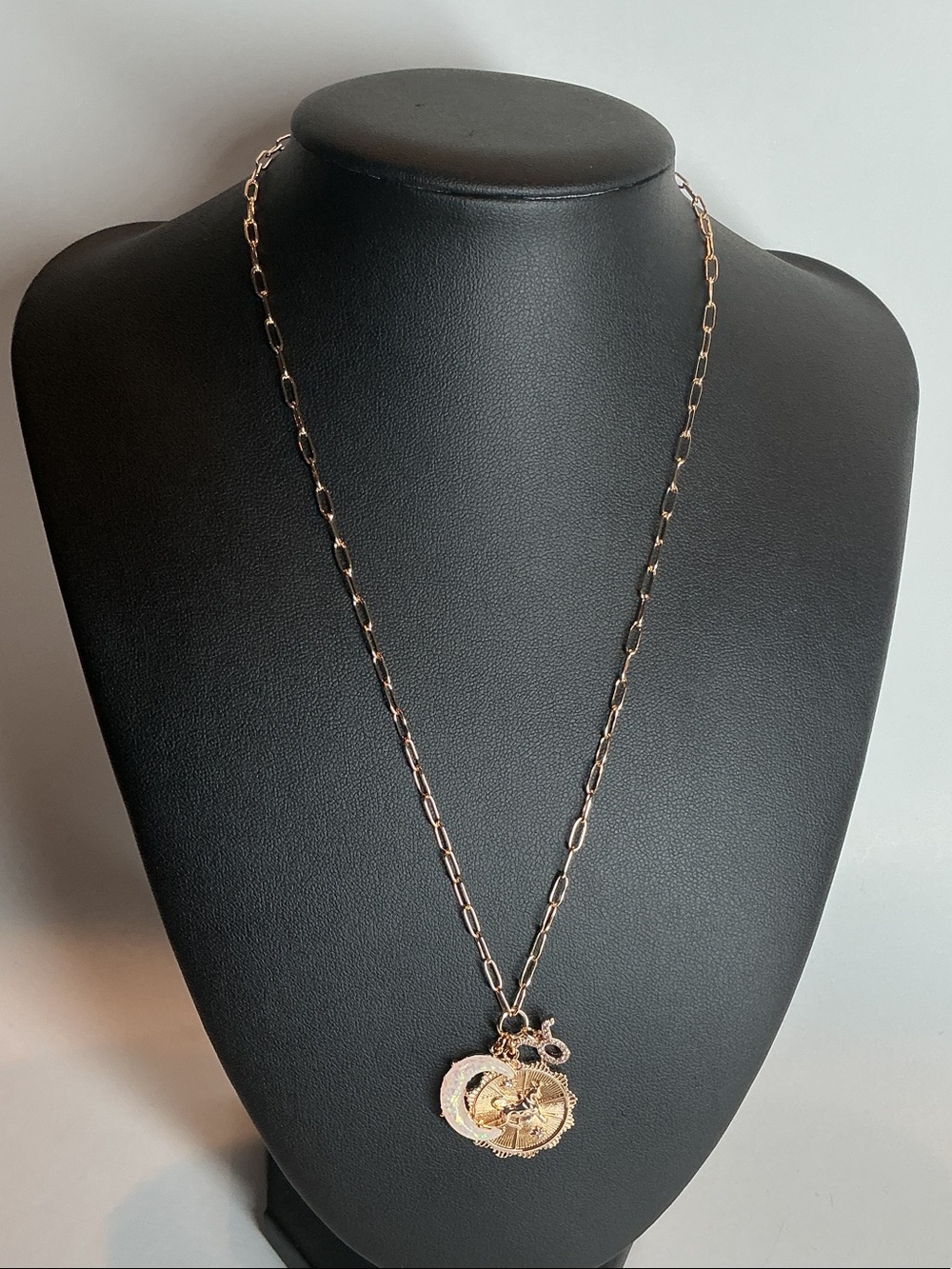 Gold Circular Coin Pendant Necklace with Layered Charms - Women Jewelry